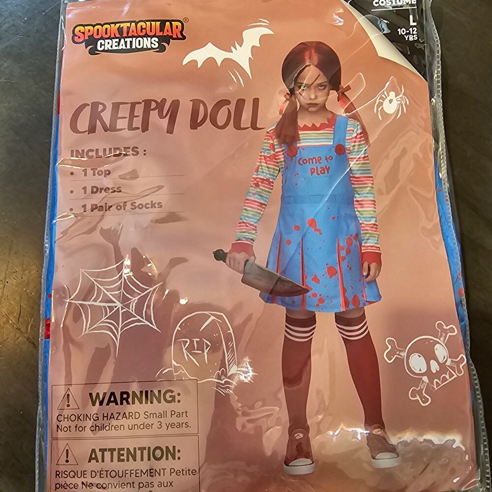 Spooktacular creations CREEPY DOLL Costume‎ Girl costume size Large (10-12)